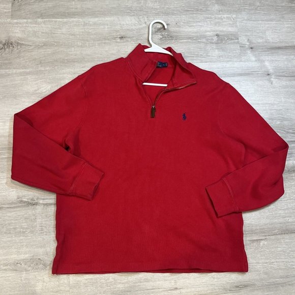 POLO RALPH LAUREN Mens 1/4 Zip‎ Pullover Sweater Sweatshirt Size L Red - Picture 1 of 7